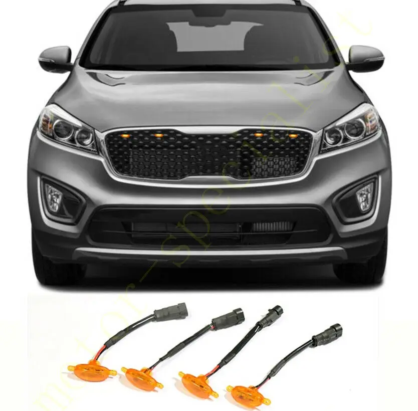

LED Car Front Grille LED Amber Light Raptor Style Light Kit Decor W/ Wire Speed 4Pcs For Kia Sorento 2014-2018