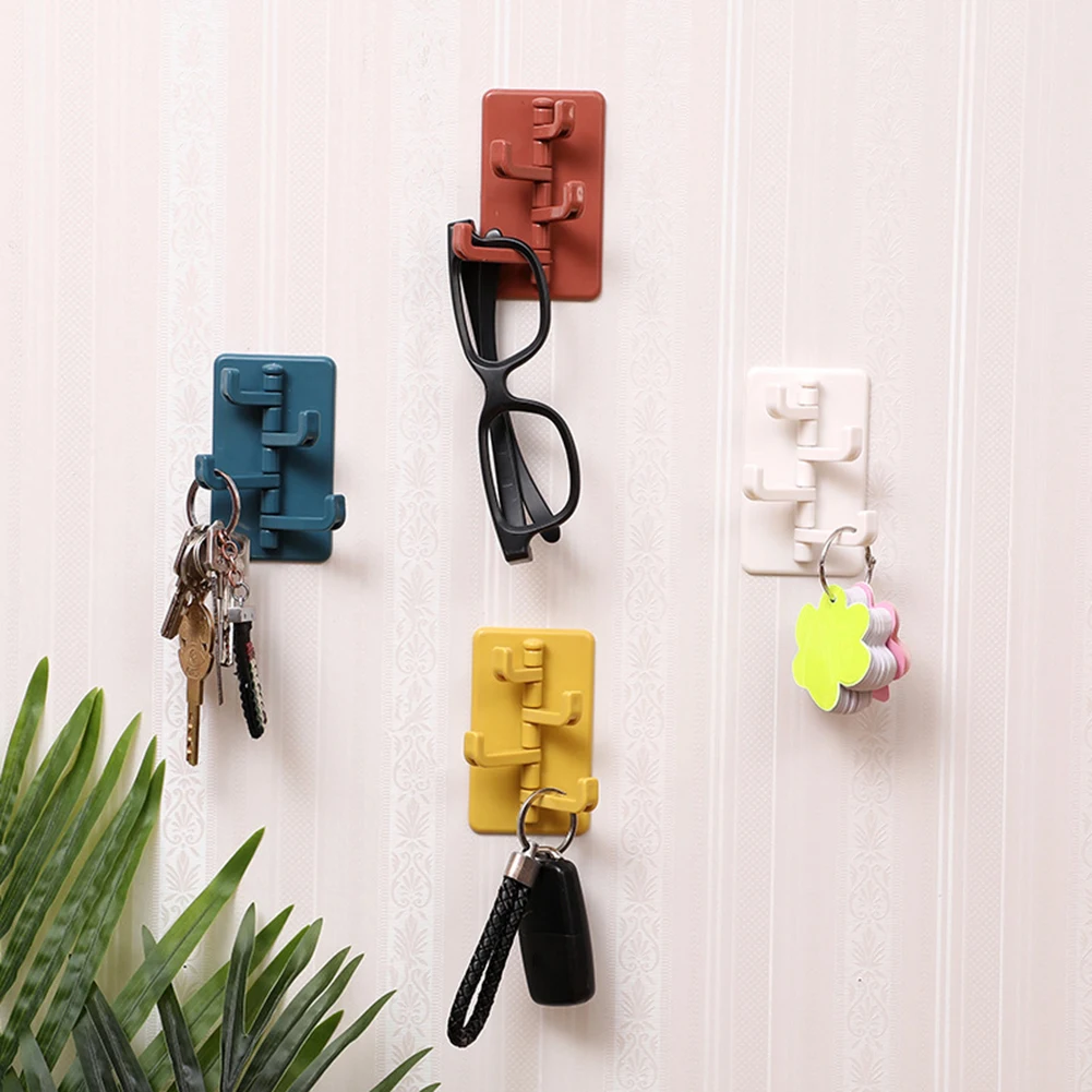 

Stick On Wall HooksRotating Wall Adhesive Hook Four Bracket Bathroom Kitchen Hole-Free Key Hanger Strong Load Bearing Bag Rack