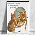 Картина на холсте с животными, кошкой и тигром, зеркальный отпечаток сообщений, настенный художественный постер, картина, Декор для дома, гостиной, спальни, роспись