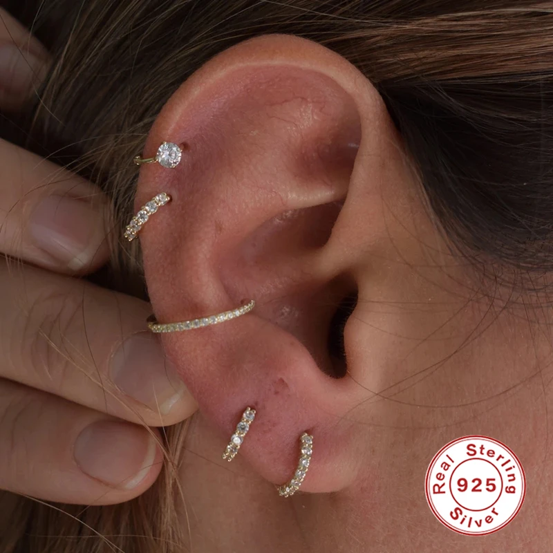 

Aide 925 Sterling Silver Stud Earrings For Women Nose Ring Hoop Labret Ear Snug Piercing Cartilage Earring Jewelry Pendientes