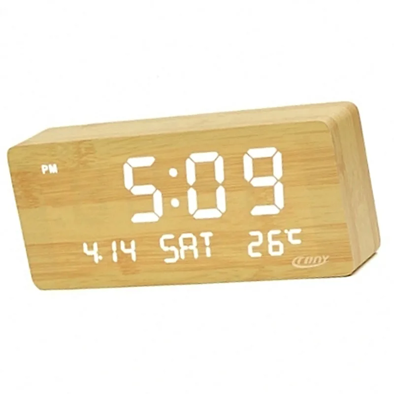 Светодиодный Календарь недели деревянные часы-будильник голосовое Управление