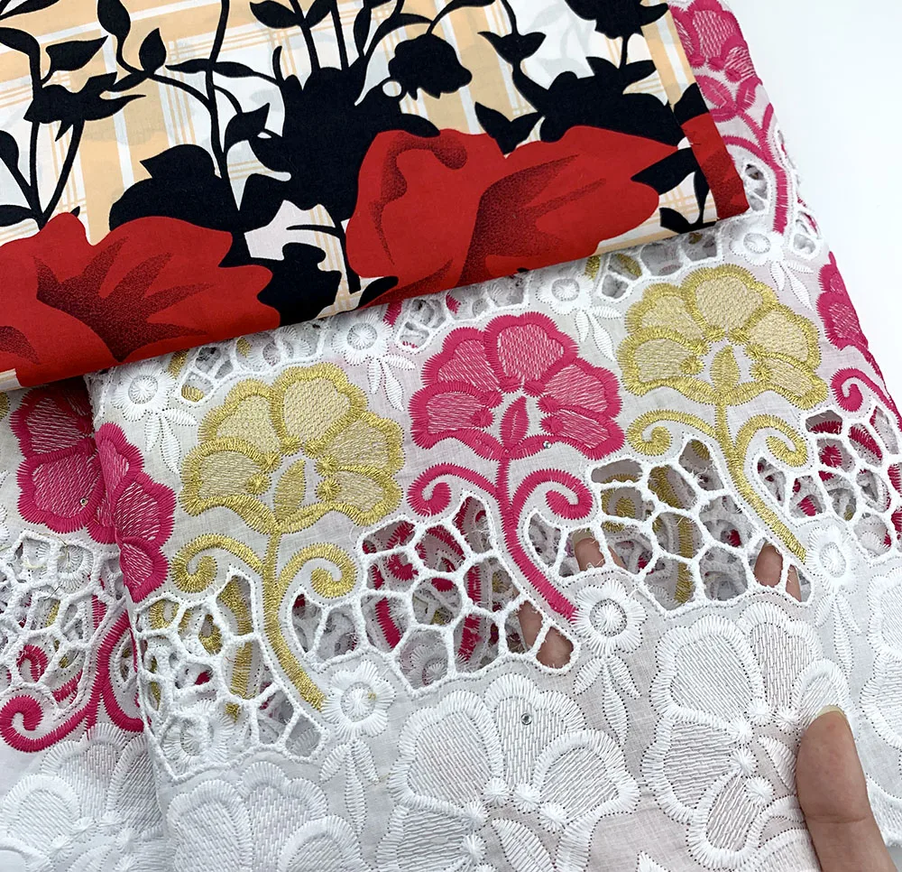 

African lace fabric 2020 Latest swiss voile lace 2.5yards +3yards wax Nigerian Cotton lace fabric for wedding dress