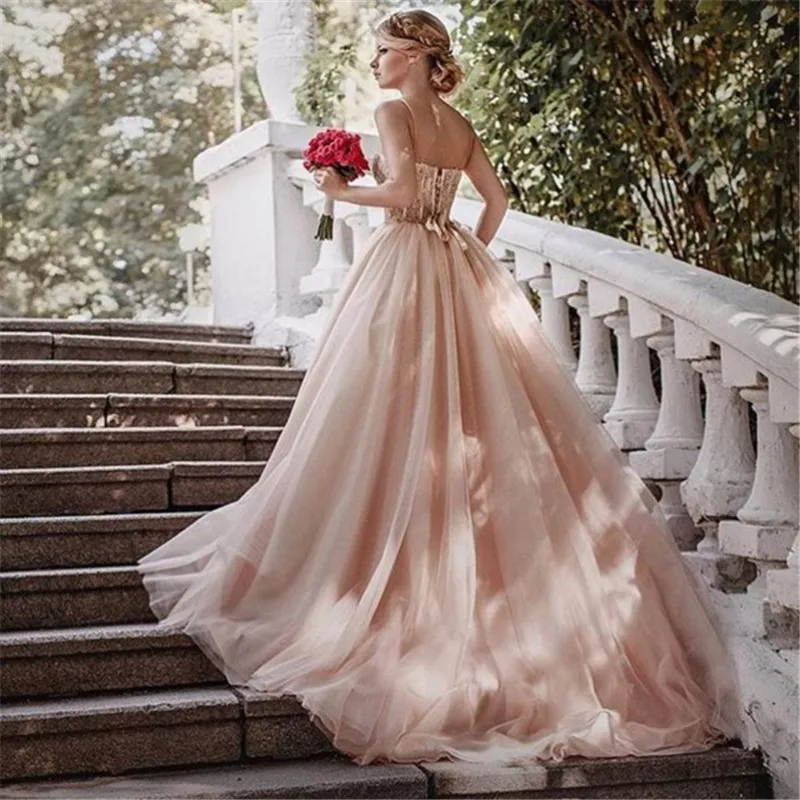 Sexy Spaghetti Strips Tulle Lace Appliques Wedding Dresses Bridal Gowns Princess Women Formal Up Back Wear | Свадьбы и торжества