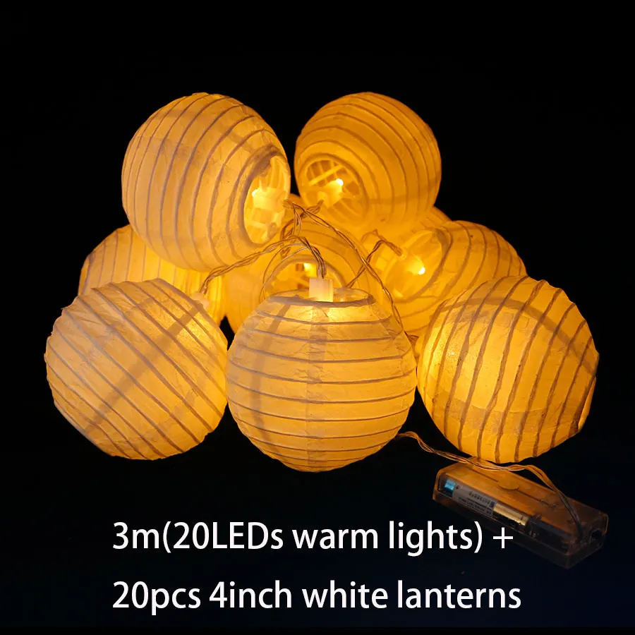 3m 20pcs warm 20 шт./компл. 4 дюйма теплый белый Бумага Фонари светодиодный Красочные подвесной светильник, гирлянды на Рождество Свадебные украшения - Цвет: 3m 20pcs warm