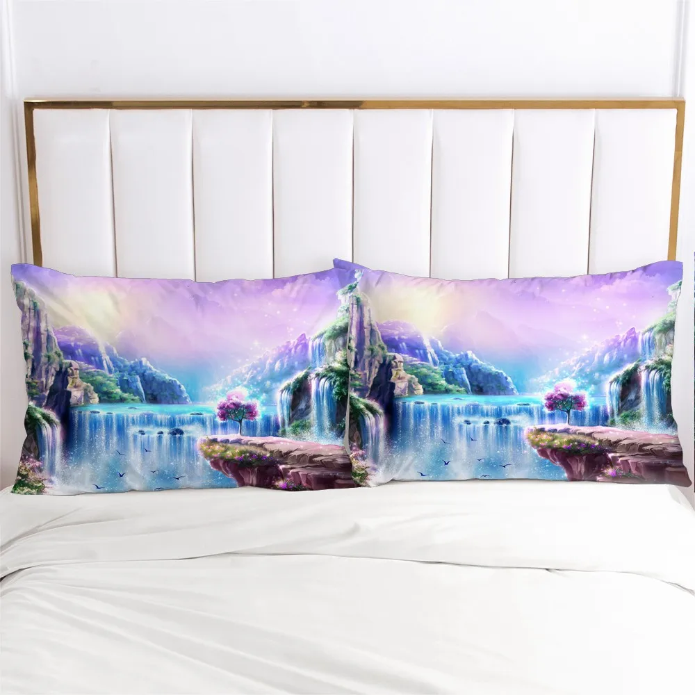 

2 PCS 3D Printed Mountains And Waterfalls 100% Polyester Pillowcase Printed Home Decorative Pillowcase Decoraion Bedclothes