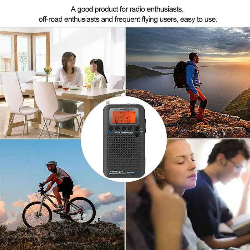 

HanRongDa HRD-737 Portable Aircraft Radio Full Band Receiver FM/AM/SW/ CB/Air/VHF World Band with LCD Display Alarm Clock