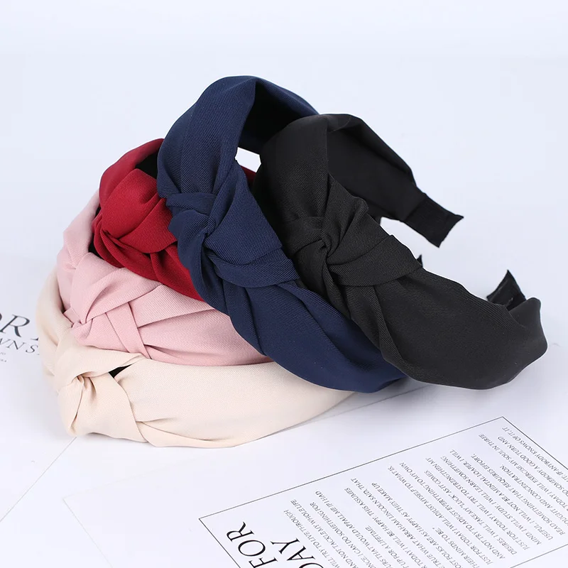 Модные Женские однотонные повязки для волос Xugar с узлом простые тканевые на