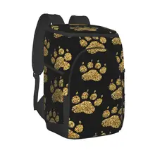 Protable Insulated Thermal Cooler Waterproof Lunch Bag Golden Glitter Dog Paw Picnic Camping Backpack Double Shoulder Wine Bag