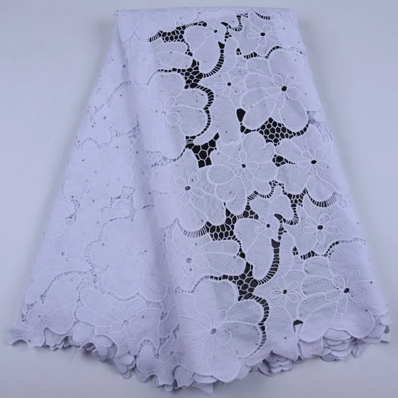 

New Style 5 Yards Water Soluble Lace Fabric Nigerian Africa Hollow Embroidery Lace With Stones For Wedding Dress And SkirtA1696