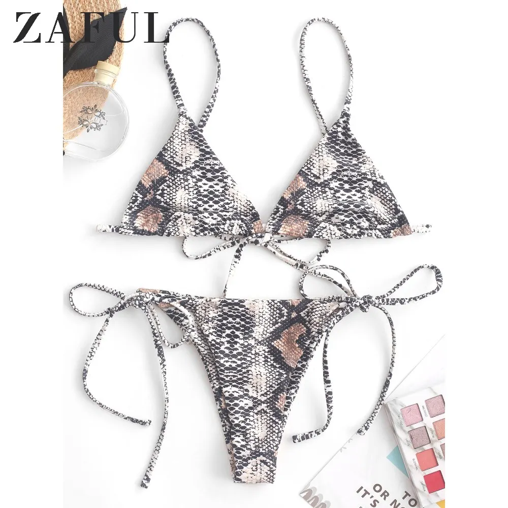 Женский слитный купальник бикини ZAFUL из змеиной кожи с принтом треугольная чашка