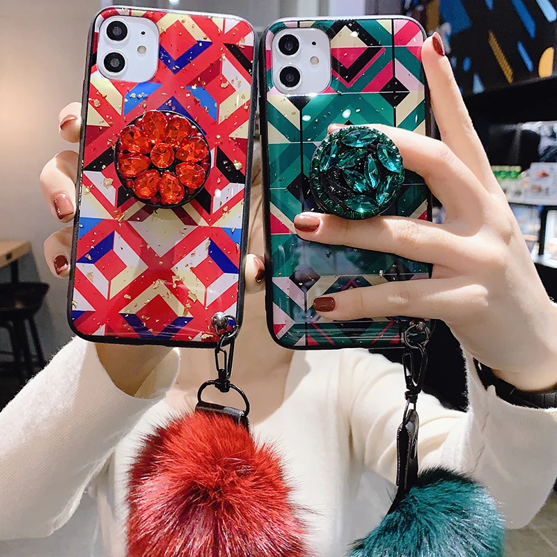 Шикарный набор шнеков CaseFor iPhone 11 Pro Max XS XR X 6s 6 7 8 Plus с подставкой плюшевые шаровые