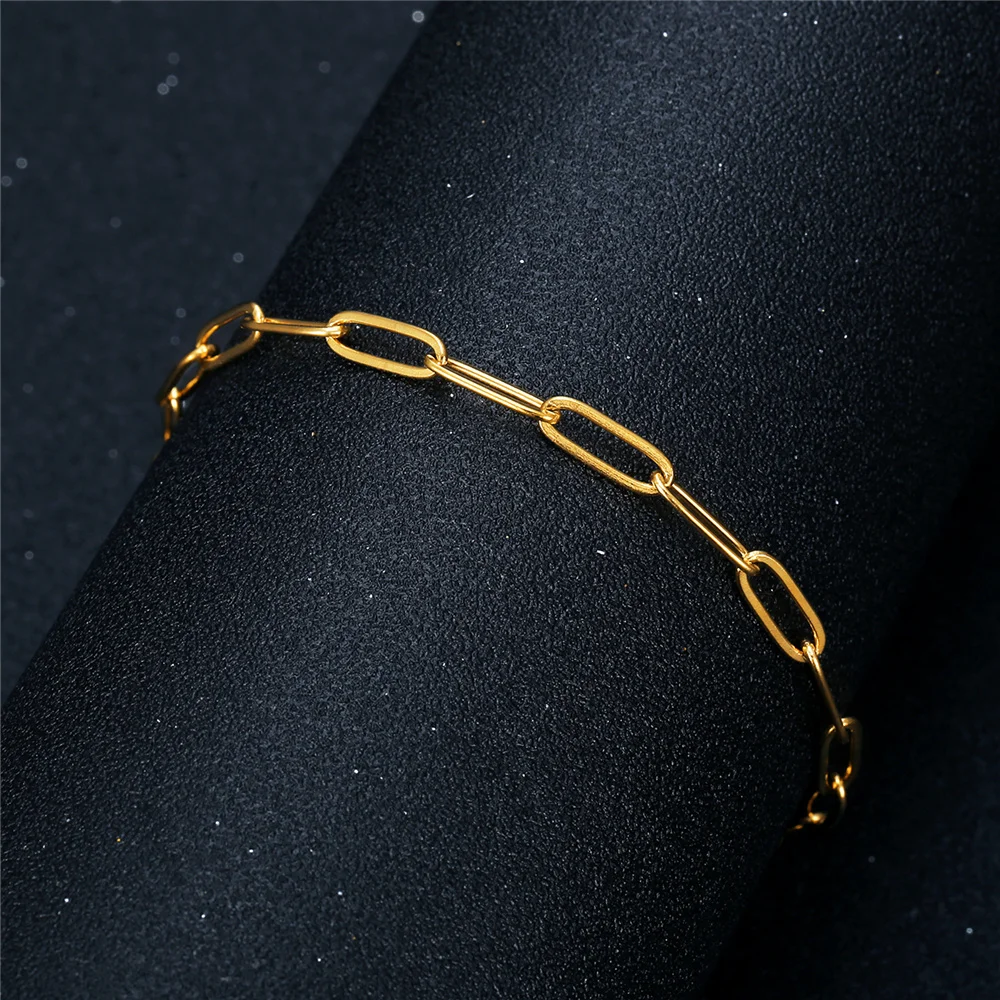 Купи Trendy Chain Men Bracelet Punk Gold Color 4mm Width Paperclip Link Chain Bracelet For Men Women Jewelry Braslet 2021 за 225 рублей в магазине AliExpress
