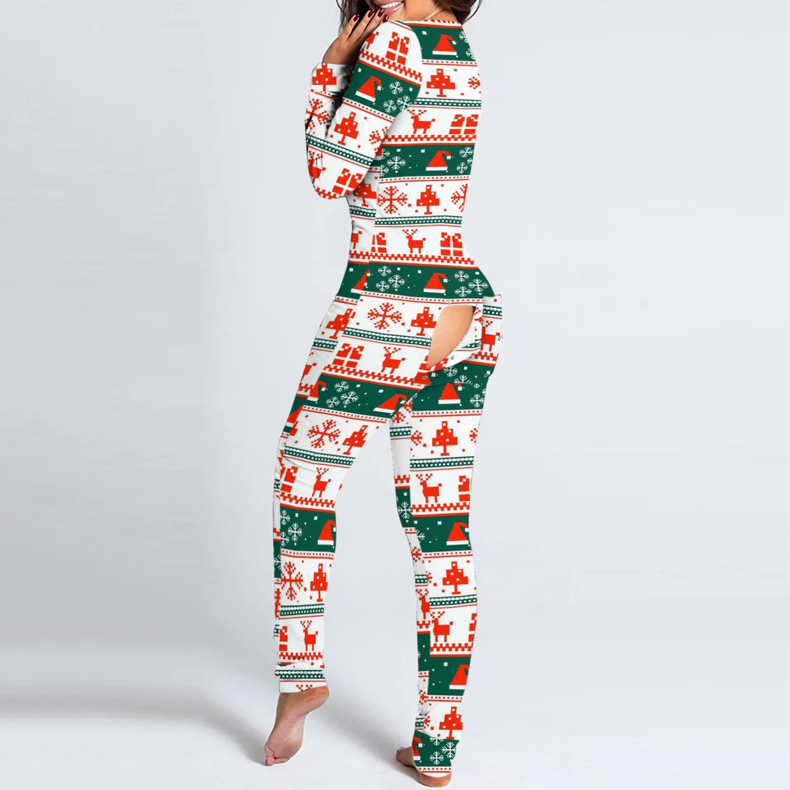 Рождественские комбинезоны с принтом сексуальный комбинезон открытым шаговым