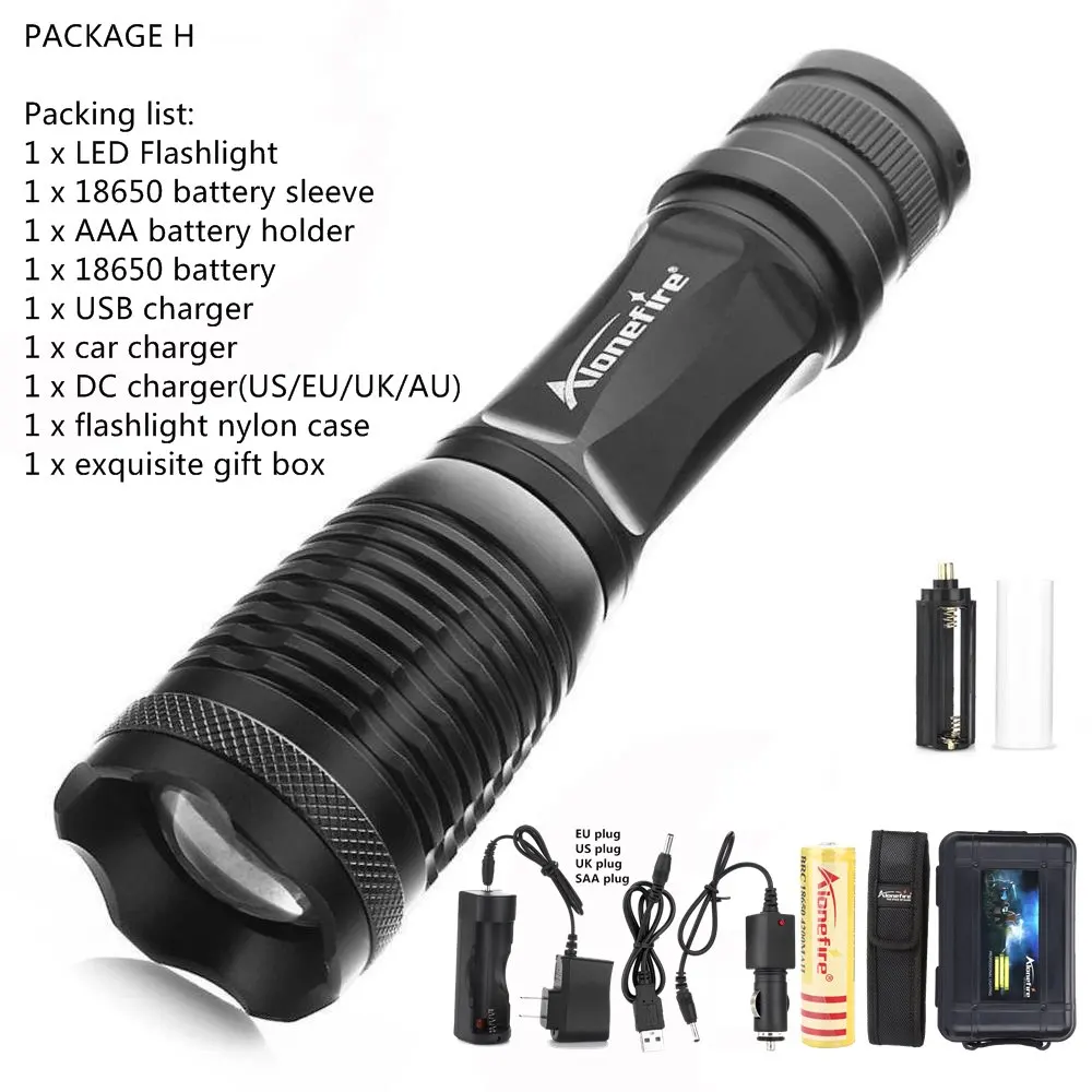 flashlight H AloneFire E007 CREE XML T6 L2 U3 V6 светодиодный тактический фонарь с зумом, прожектор, фонарь для кемпинга, фонарь AAA 18650, перезаряжаемый аккумулятор - Испускаемый цвет: flashlight H