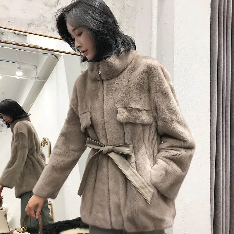 С капюшоном норковая одежда 2020 Вельветовая парка с натуральным мехом корейское