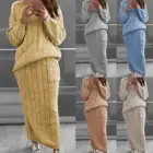 Женское трикотажное платье-свитер с длинным рукавом и круглым вырезом, теплая вязаная одежда, пикантное тонкое свободное платье в стиле оверсайз, Осень-зима, комплект юбки и свитера