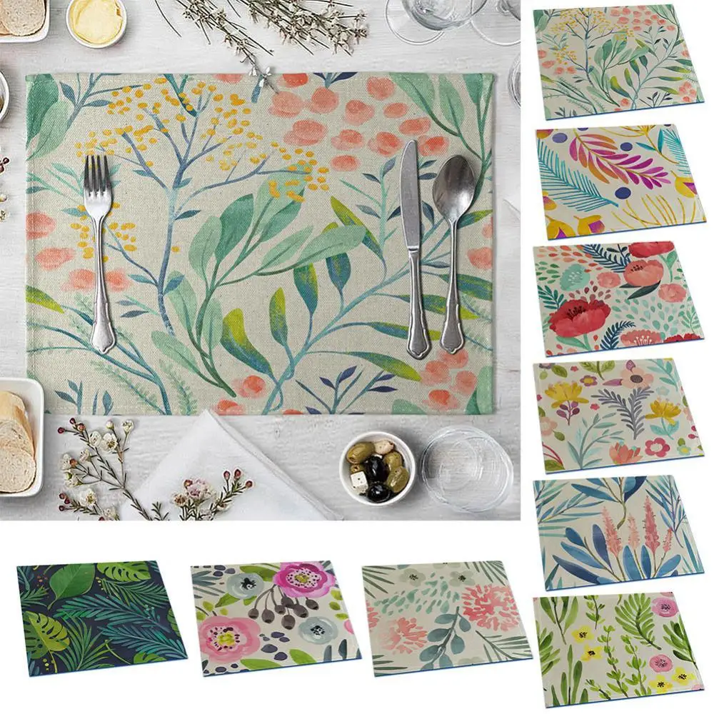 

Table Mat Pad Placemat Multicolor Leaves Flower Kitchen Dining Heat Insulated