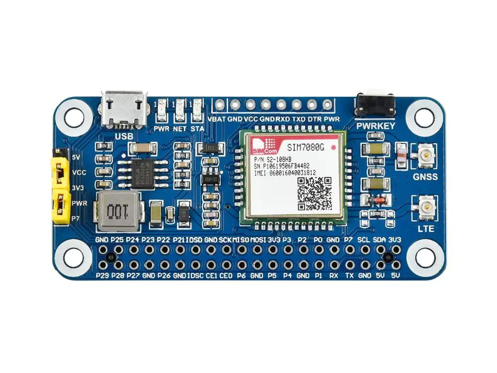 Шляпа Waveshare NB IoT/Cat M (eMTC)/GNSS для Raspberry Pi на основе SIM7080G применима по всему