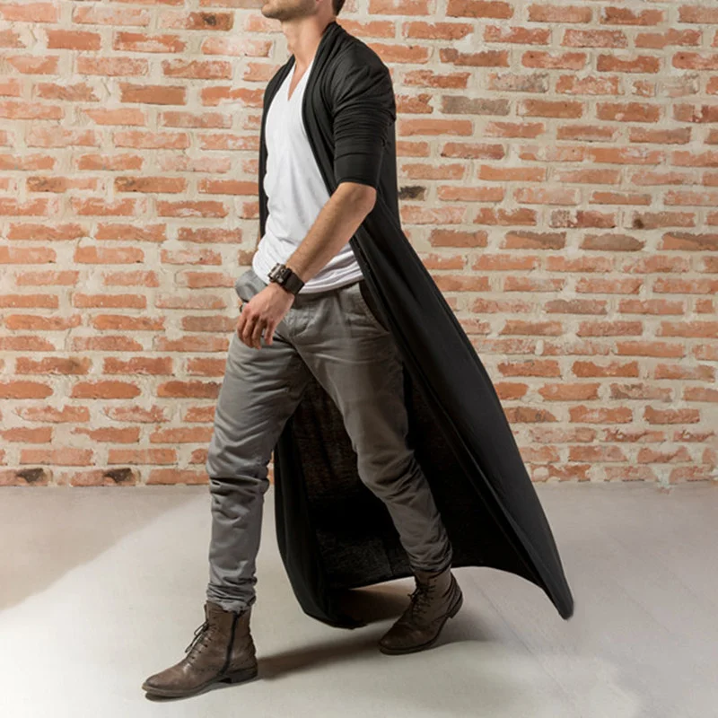 Кардиган мужской однотонный длиной до щиколотки модная верхняя одежда костюмы