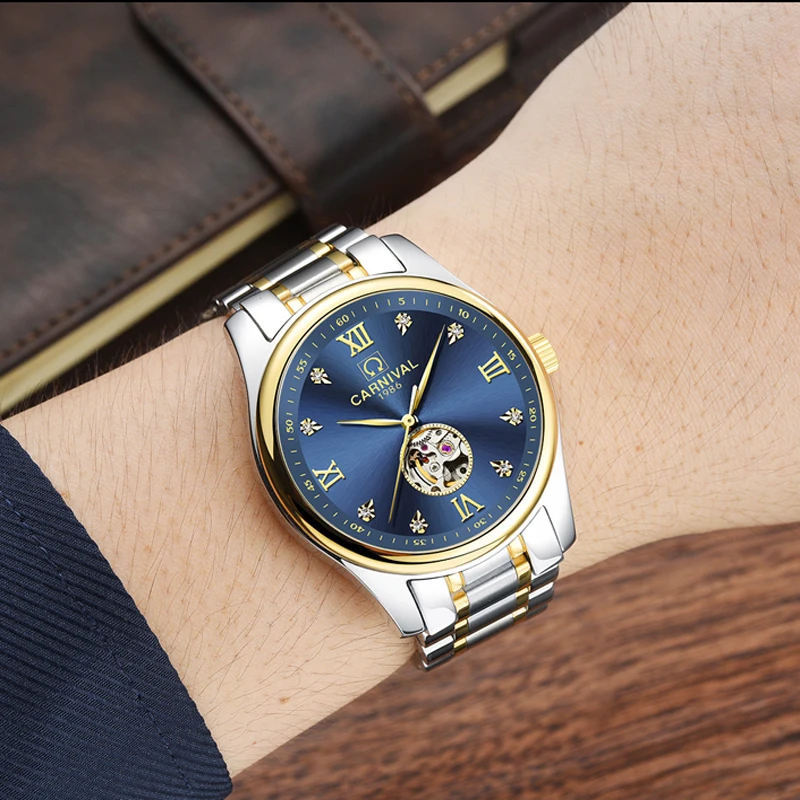 CARNIVAL Brand Fashion Automatic Watch Men Luxury Gold Business Mechanical Wristwatch Waterproof Hollow Clock Relogio Masculino enlarge