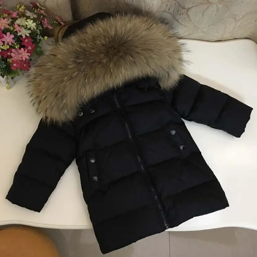 Russia Winter Hooded Down Coats For Girl Real Fur Collar Thicker Warm Outerwear Teenage Boys Kids Down Jackets Snowsuit Y3614
