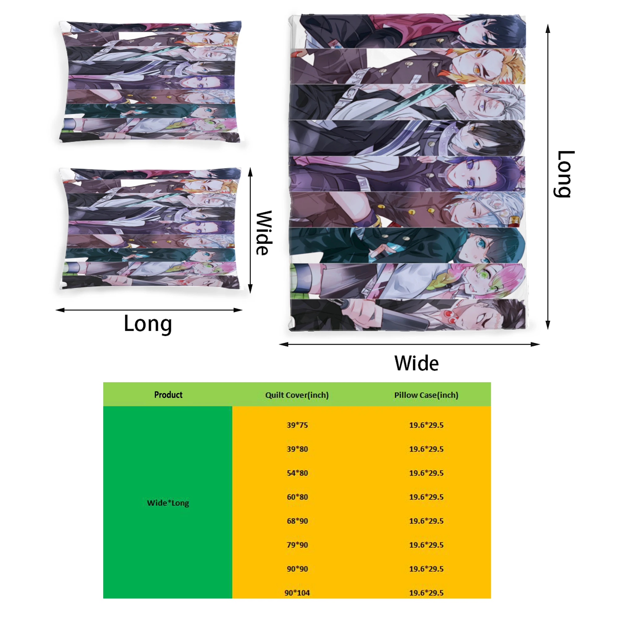 

Demon Slayer Anime Graphic Printed Bedding Set Pattern Printing Polyester Quilt Cover Set 3 Pieces Quilt Cover Pillow Cover Set