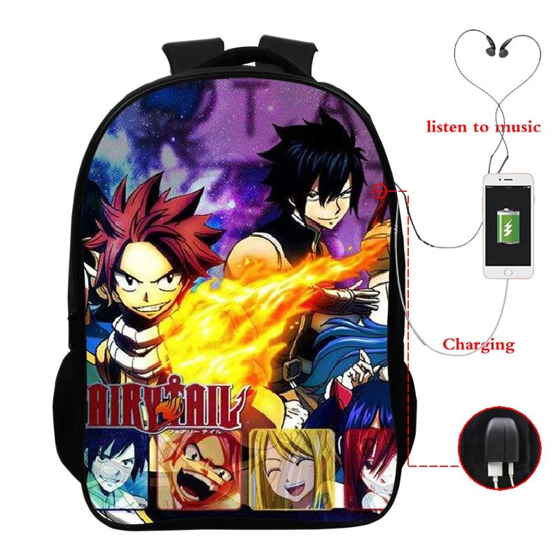 Многофункциональный рюкзак Fairy tail для ноутбука с USB-зарядкой подходит молодежной