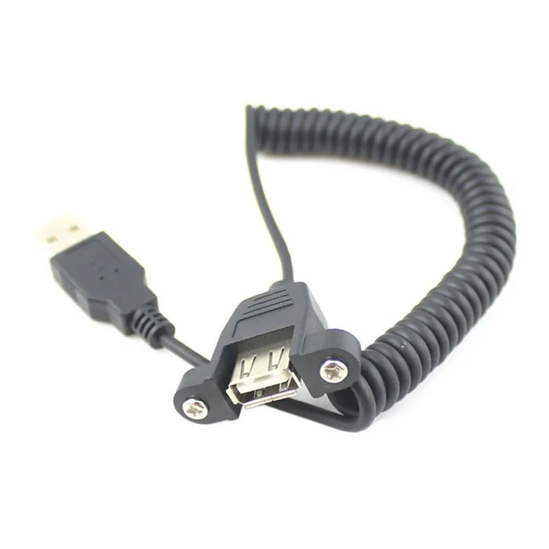 

USB 2.0 A Male to Female Extension Stretch Spring Cable With Panel Mount Screw Hole 0.8m