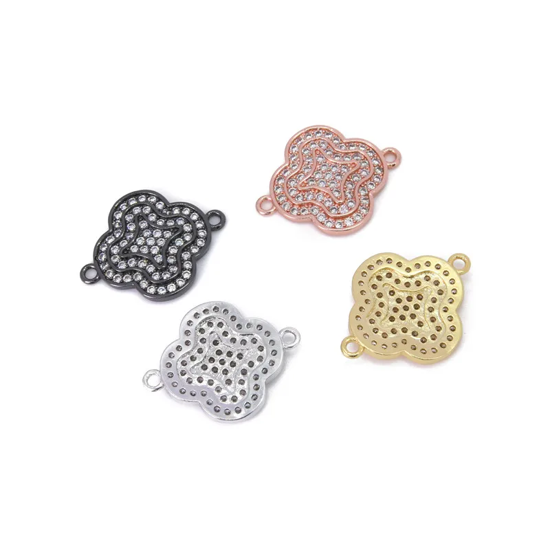 

Plated Brass Micro Pave Cubic Zirconia Connector Charms Links Clover 26x20mm Jewelry Making Findings For Necklace Craft