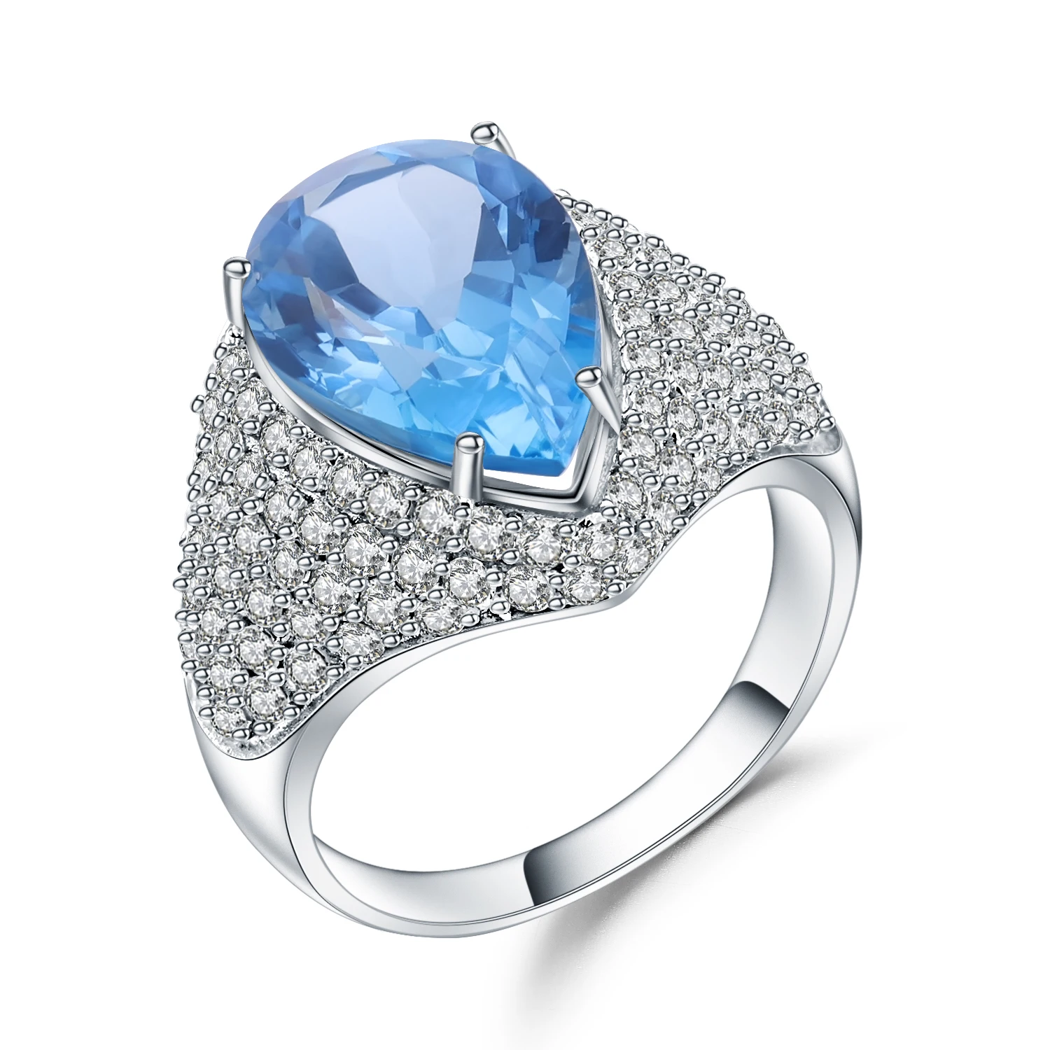 Женское кольцо с голубым топазом коктейльное из стерлингового серебра 925 пробы