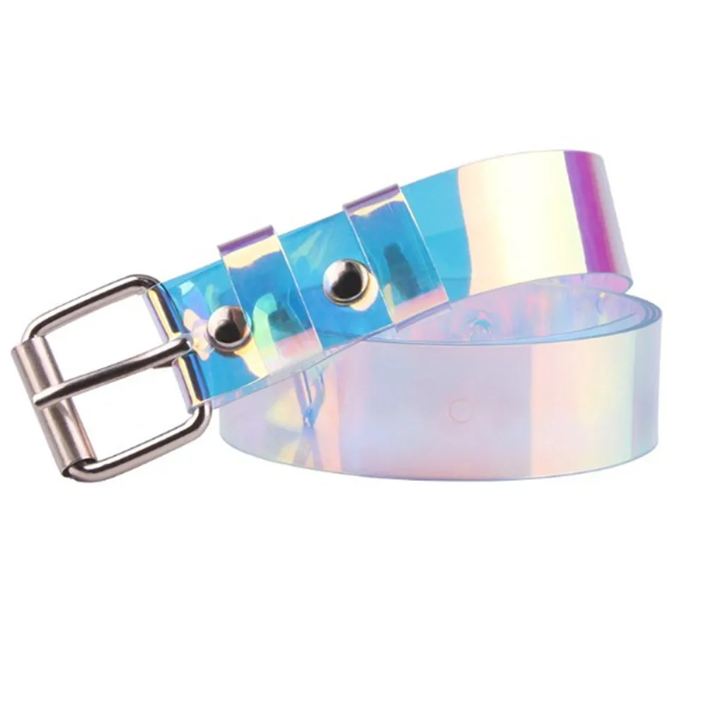 

Laser Waist Belt Fashion Clear Metal Pin Buckle Transparent Belts For Women PVC Jeans Dress Waist Female Girl Colorful Waistband