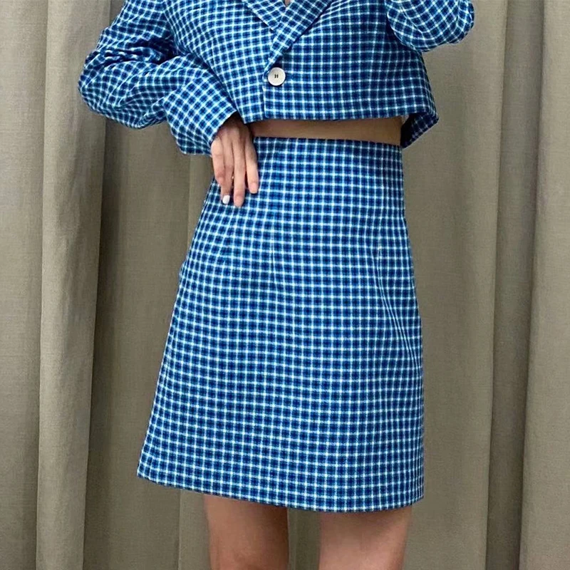 

Za women Suit fashion plaid office 2-piece suit women suit 2021 fashion slim plaid street youth women suits short skirt suits