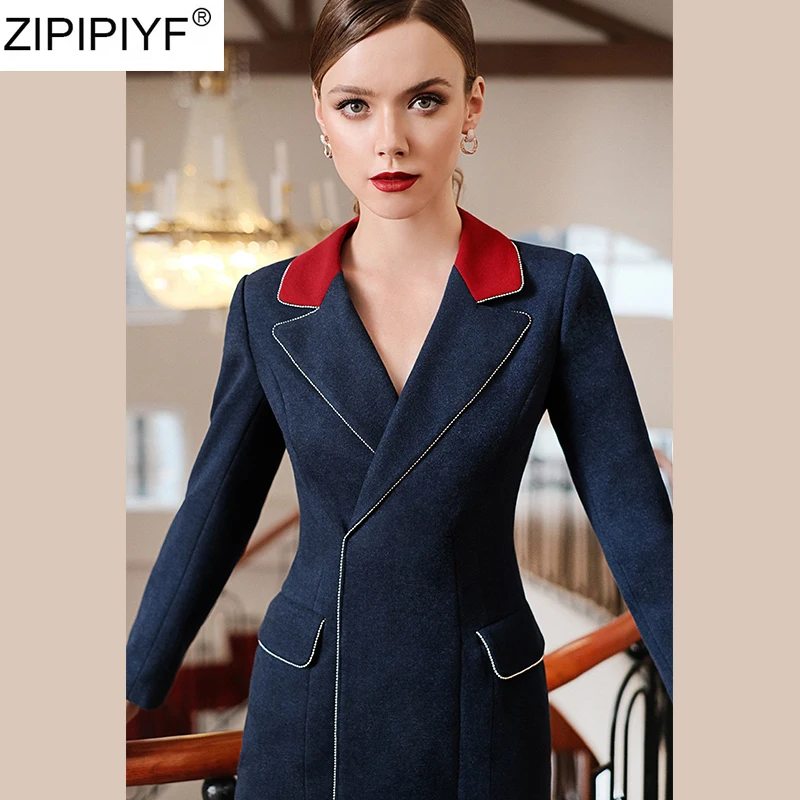 Женское шерстяное платье в стиле пэчворк модельное с длинным рукавом и отложным