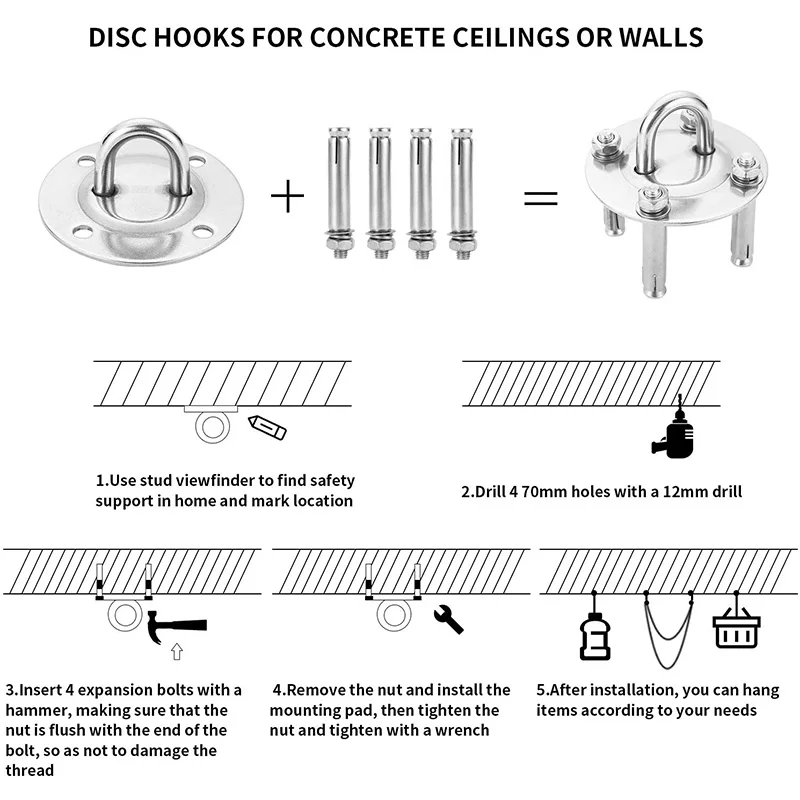 

Suspension Hooks, 2 Pack Hammock Hooks Set Ceiling Hook Hanging Chair for Mounting Hammock Punching Bag Deckchair