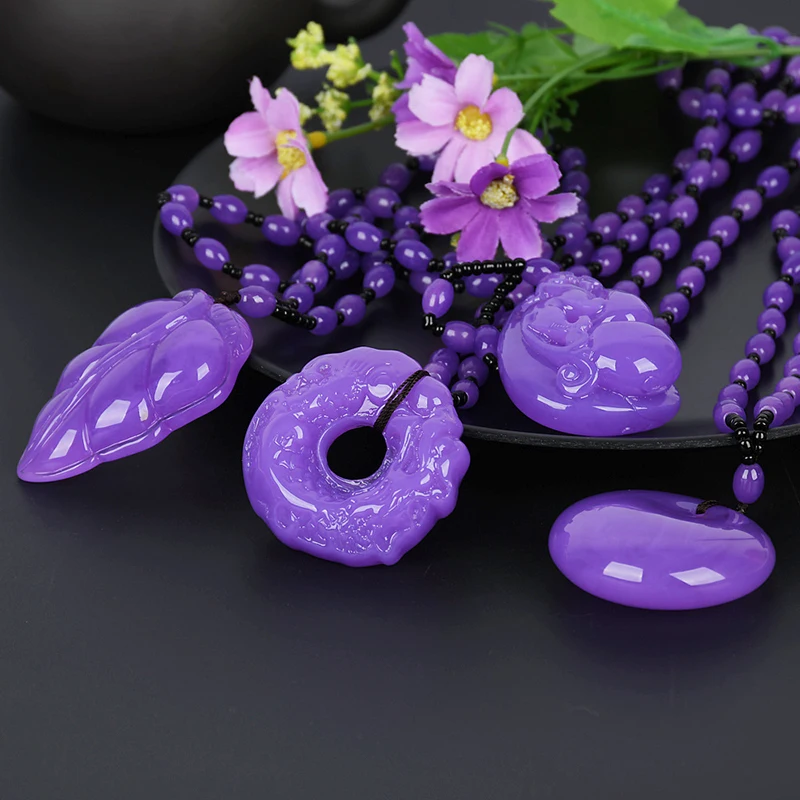 

Sweater Chain Pendant Purple Amber Natural Stone Pendants Water Drop Necklace Ethnic Necklace Jewelry For Men Women Accessories