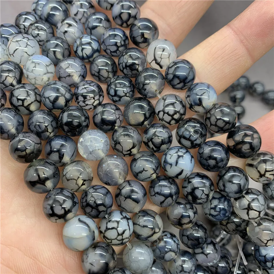 Black Scale Glaze Agate Beads 4-12mm Round Natural Loose Stone Bead Diy Bracelet | Украшения и аксессуары