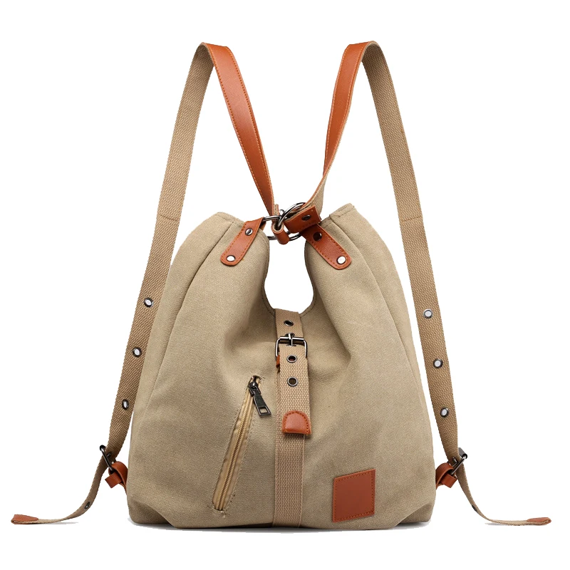 

Canvas Leisure Bucket Bag Multifunctional Diagonal Bag Lady Handbag Shoulder Bag Backpack (Khaki)