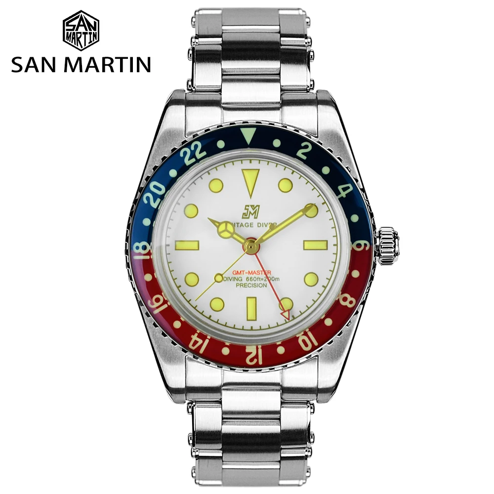 San Martin Pepsi GMT из нержавеющей стали сапфировые Мужские автоматические механические