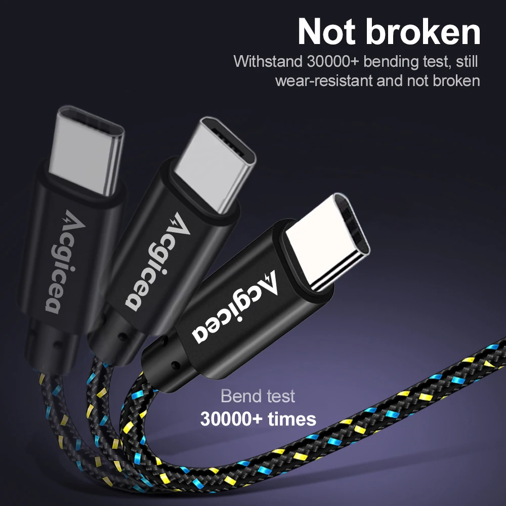 acgicea usb type c cable nylon fast charging data cord for samsung s21 oneplus 9 xiaomi huawei mobile phone type c usb c cables free global shipping