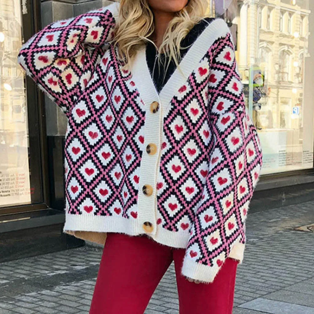 Женский Повседневный Кардиган с v образным вырезом свитер пряжкой и принтом в