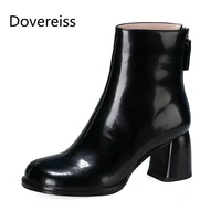 dovereiss fashion womens shoes winter elegant concise mature pure color round toe chunky heels back zipper short boots 33 43