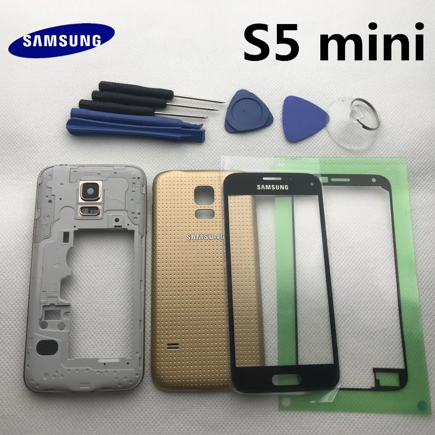 Чехол для samsung s5mini со средней рамкой для samsung Galaxy S5 mini G800F, чехол для задней панели, переднее стекло, клей и инструмент