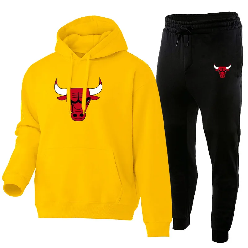 

2021 fashion brand men's sports hooded autumn and winter plus velvet sweater fashion casual sweater suit