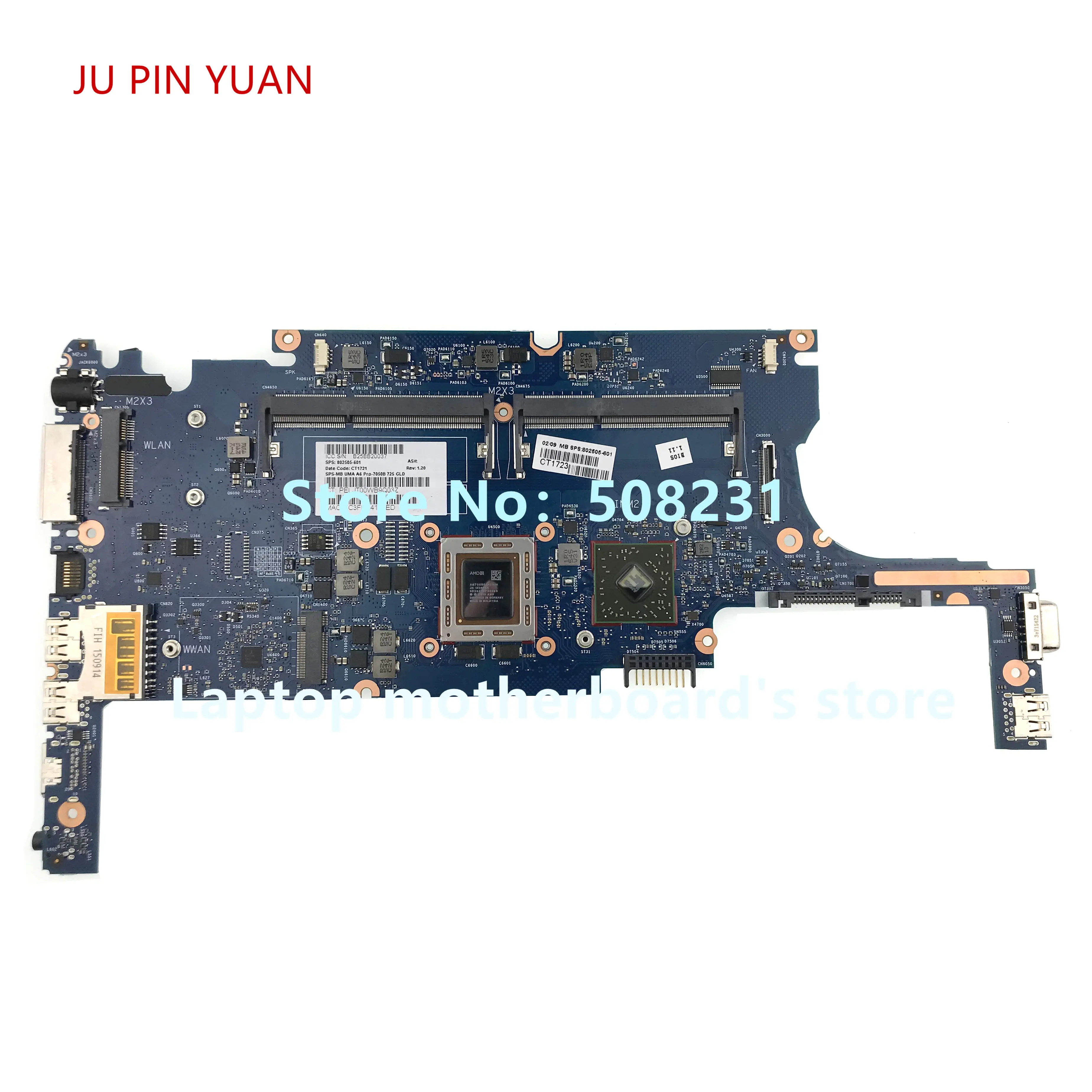 para hp Elitebook 725 g2 Computador Portátil Placa-mãe com A67050b 100% Totalmente Testado 802505001 802505501 802505601 Placa-mãe para notebook