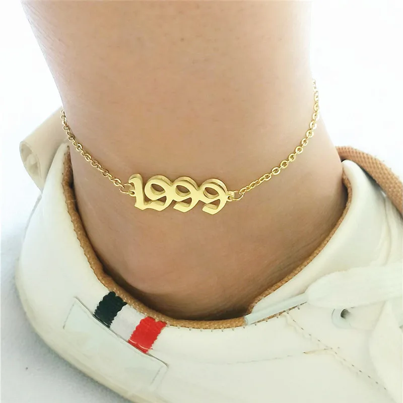 1999 От 1991 до 2000, ножные браслеты для детей с датой рождения и цифрами в английском стиле, женский браслет BFF, ювелирные изделия, Tobilleras Pulsera Para Tobillo - Окраска металла: 1999