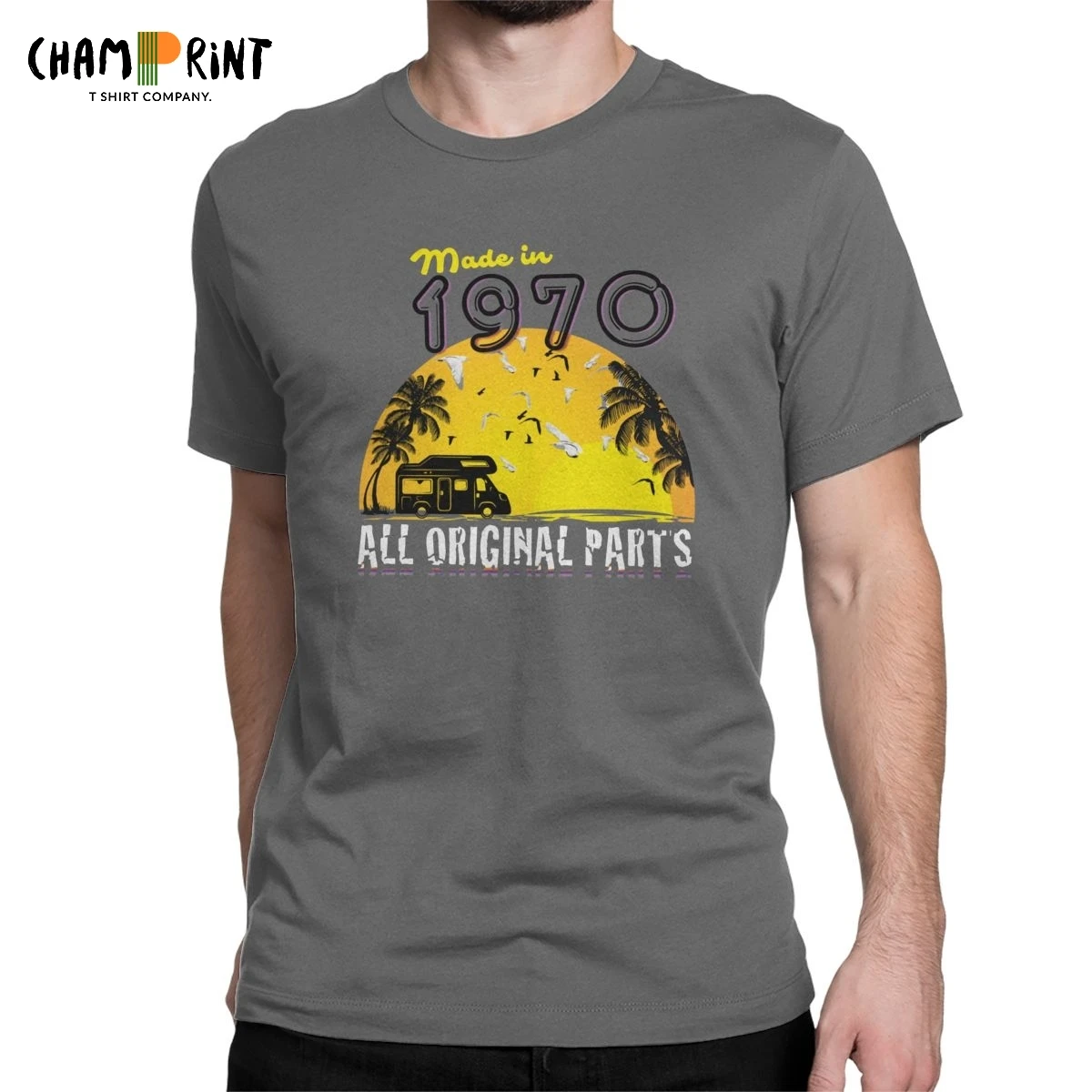 Мужская футболка с круглым вырезом синяя подарок на 50 лет 1970 | одежда