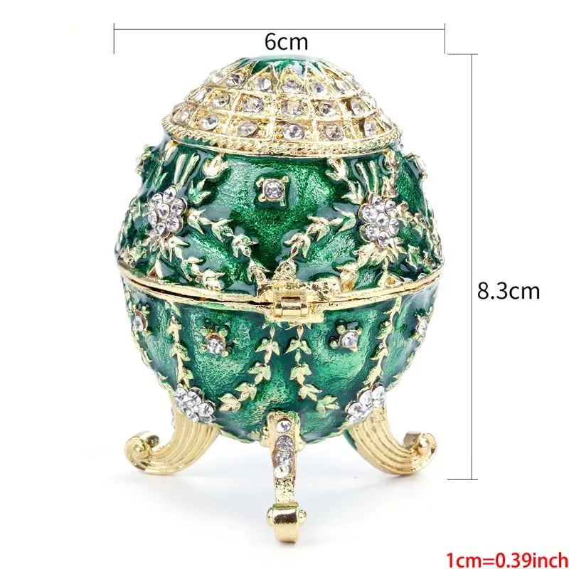 

Green Faberge-Egg Hand Painted Jewelry Trinket Box Gift for Easter Home Decor