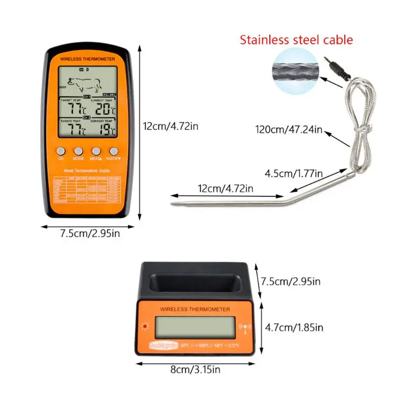 

Digital BBQ Dual Probe Thermometer Wireless Kitchen Oven Food Cooking Grill Smoker Meat Thermometer Meter Gauge Tool