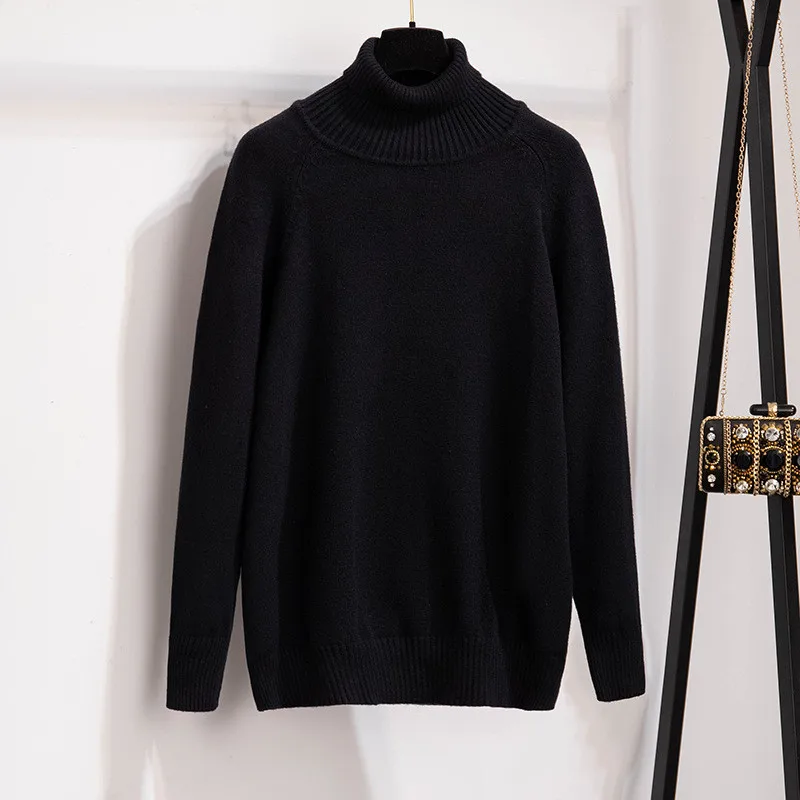 Oversize XXL-7XL Long Sleeve Knit Sweater Women Autumn Winter Turtleneck Bottoming Pullovers Plus Size Bust 105-155cm KW368 image 4
