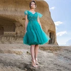 Женское платье на тонких бретельках, простое ТРАПЕЦИЕВИДНОЕ ПЛАТЬЕ ИЗ ТЮЛЯ С V-образным вырезом и аппликацией, вечернее платье для выпускного вечера, 2022